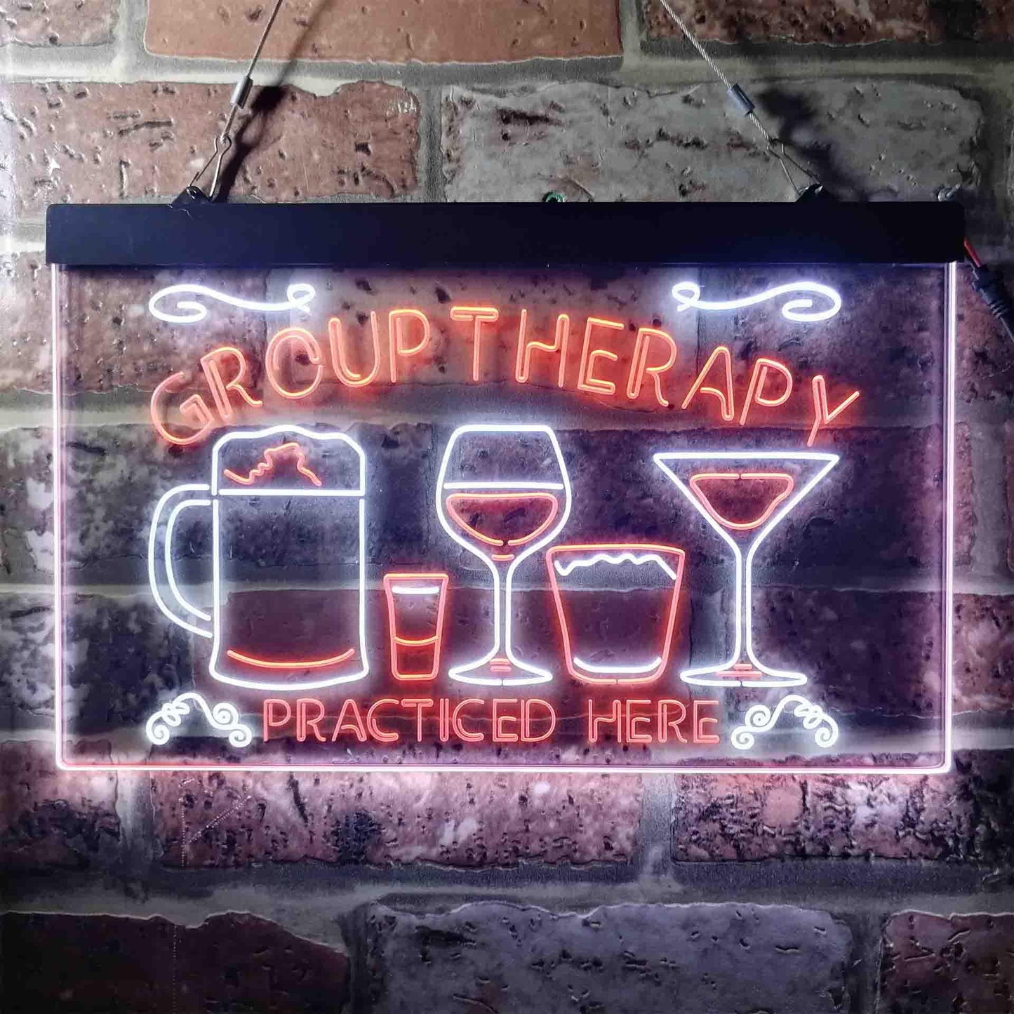 Beer Cocktails Group Therapy Practiced Here Humor Dual-color LED Neon Sign st6-i3673