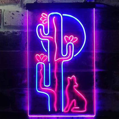 Cactus Wolf with Moon Room Light Dual-color LED Neon Sign st6-i3217