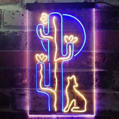 Cactus Wolf with Moon Room Light Dual-color LED Neon Sign st6-i3217