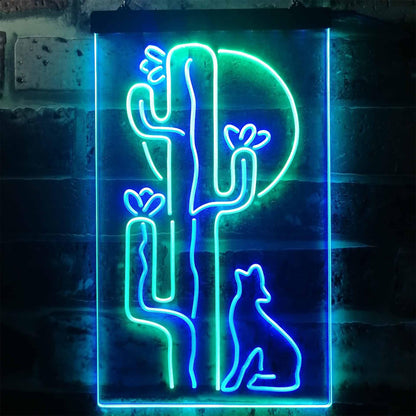 Cactus Wolf with Moon Room Light Dual-color LED Neon Sign st6-i3217