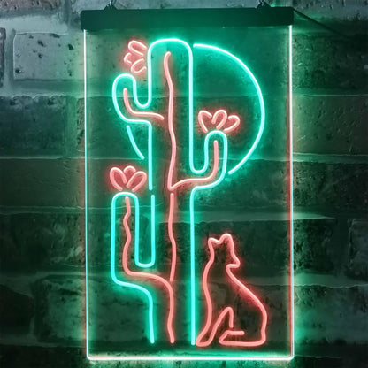 Cactus Wolf with Moon Room Light Dual-color LED Neon Sign st6-i3217