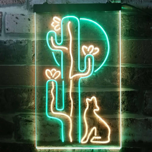 Cactus Wolf with Moon Room Light Dual-color LED Neon Sign st6-i3217