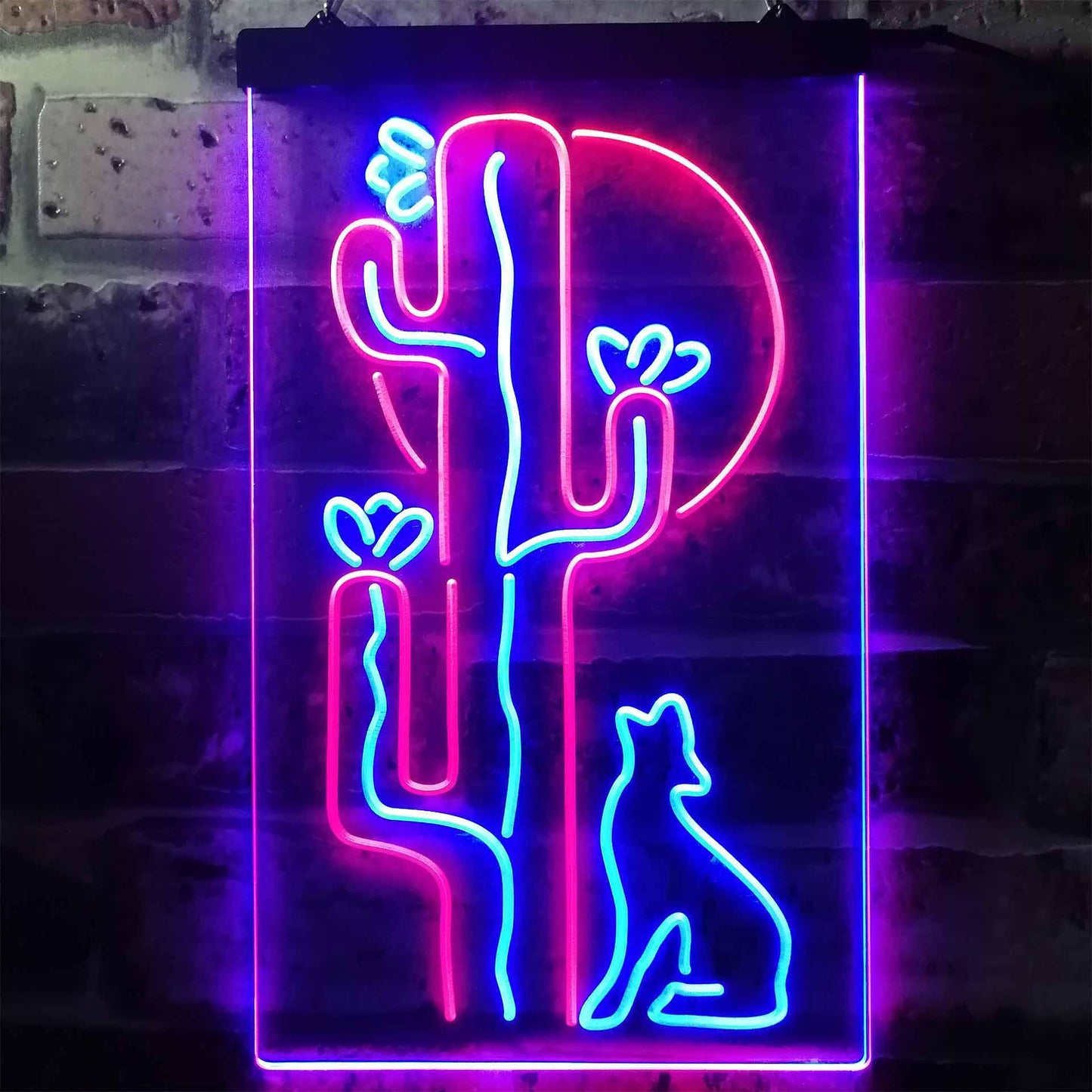Cactus Wolf with Moon Room Light Dual-color LED Neon Sign st6-i3217