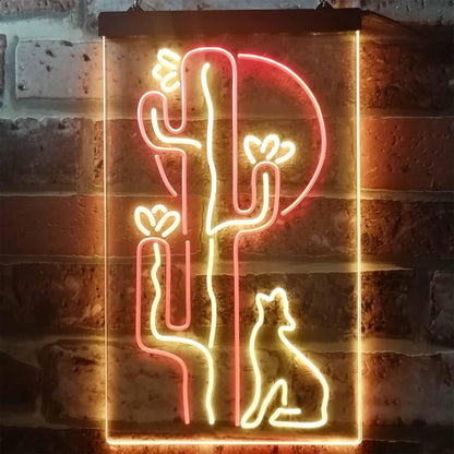 Cactus Wolf with Moon Room Light Dual-color LED Neon Sign st6-i3217