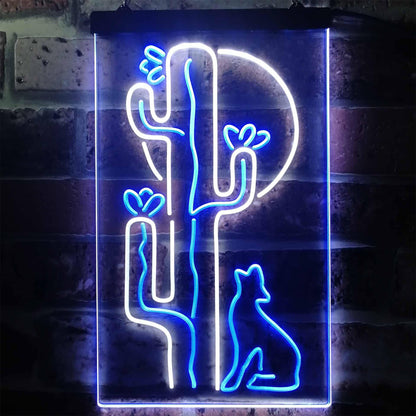 Cactus Wolf with Moon Room Light Dual-color LED Neon Sign st6-i3217