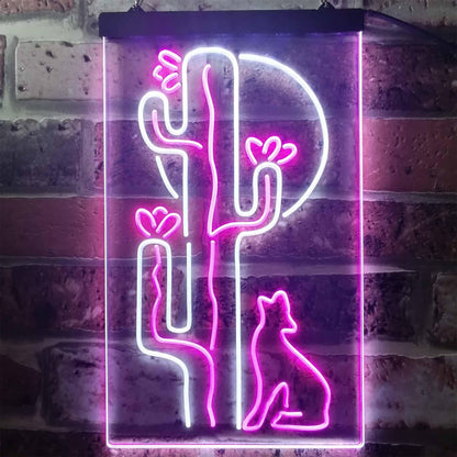 Cactus Wolf with Moon Room Light Dual-color LED Neon Sign st6-i3217