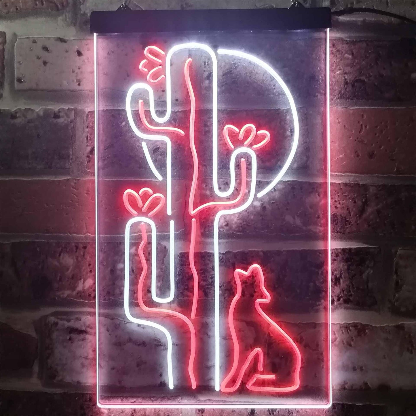 Cactus Wolf with Moon Room Light Dual-color LED Neon Sign st6-i3217