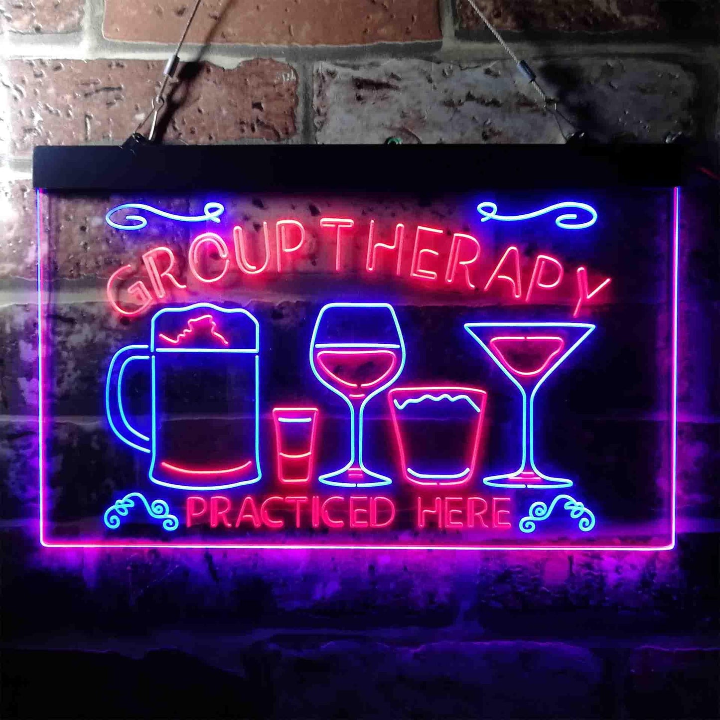 Beer Cocktails Group Therapy Practiced Here Humor Dual-color LED Neon Sign st6-i3673