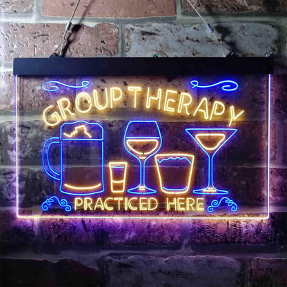 Beer Cocktails Group Therapy Practiced Here Humor Dual-color LED Neon Sign st6-i3673