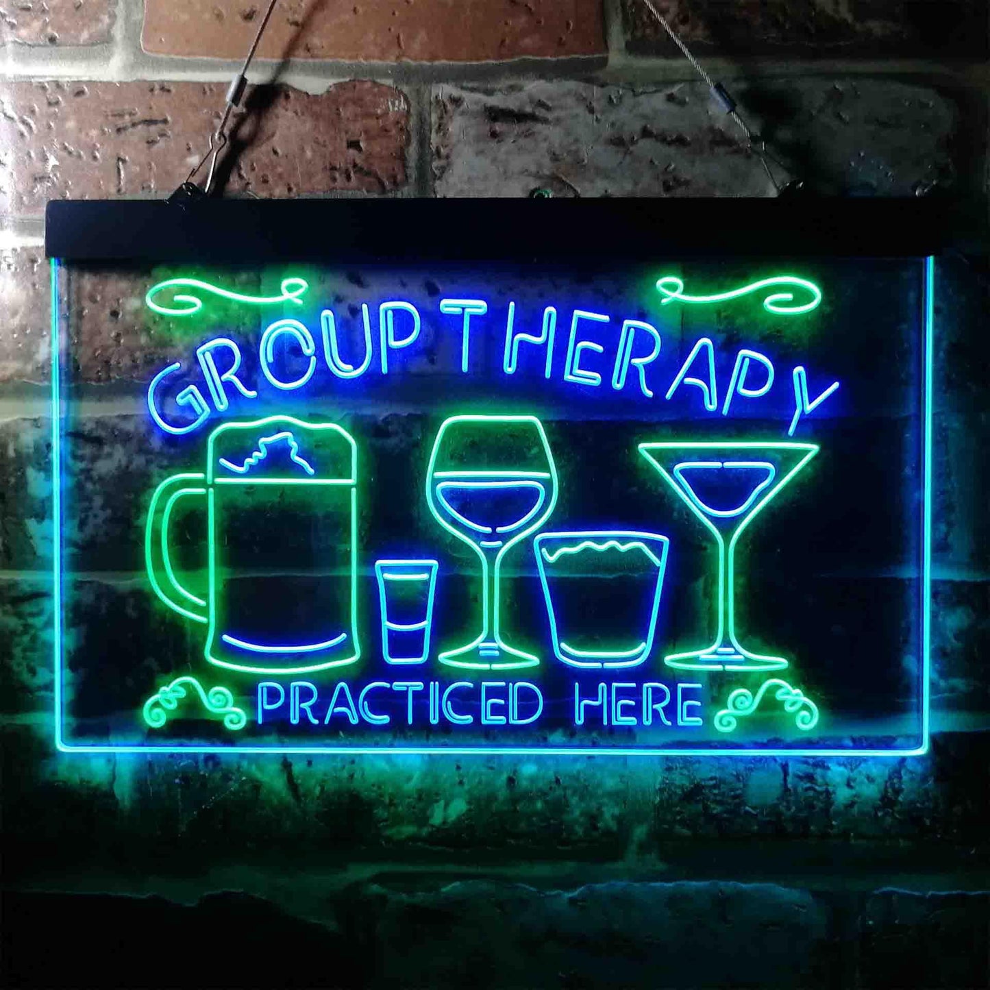 Beer Cocktails Group Therapy Practiced Here Humor Dual-color LED Neon Sign st6-i3673
