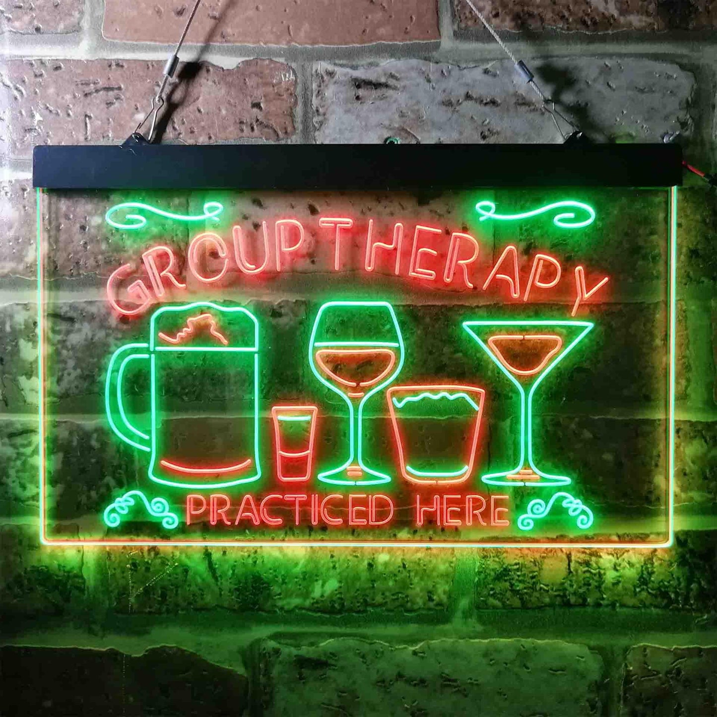 Beer Cocktails Group Therapy Practiced Here Humor Dual-color LED Neon Sign st6-i3673