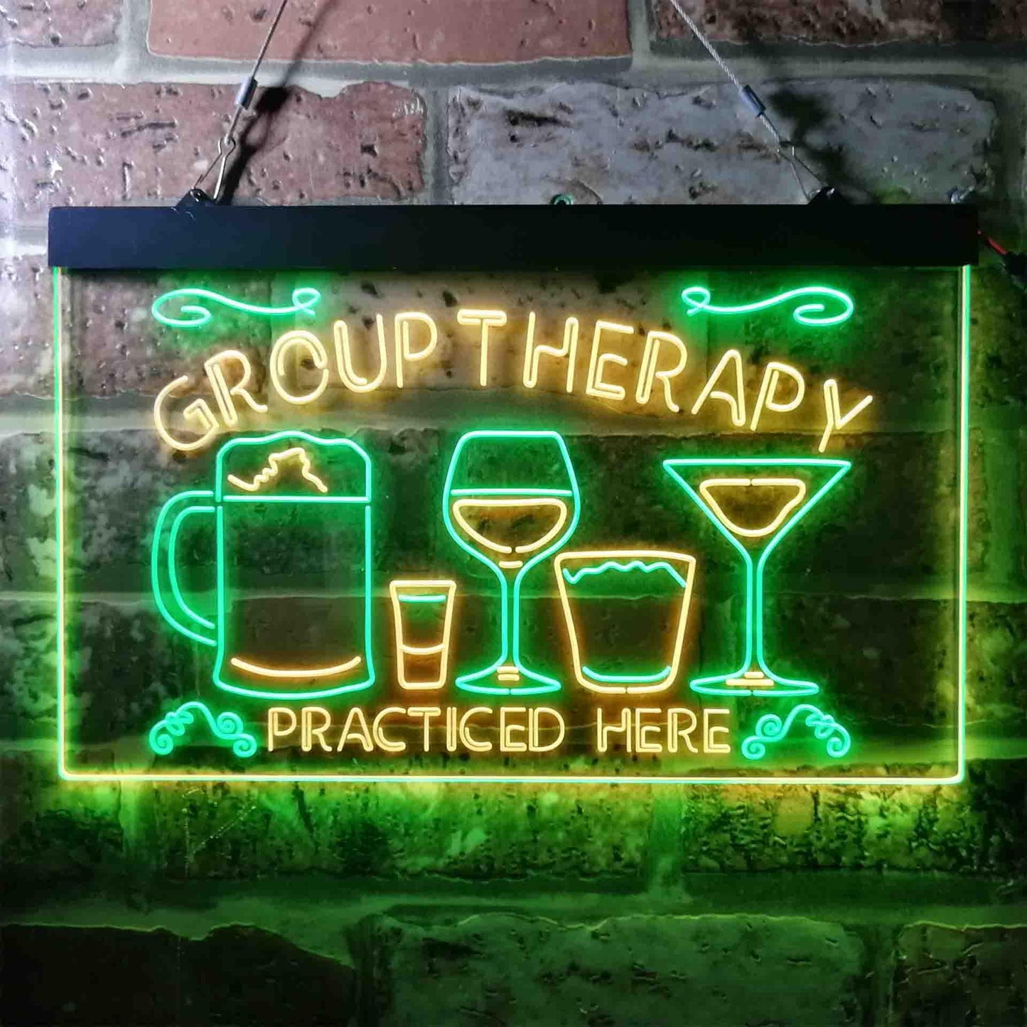 Beer Cocktails Group Therapy Practiced Here Humor Dual-color LED Neon Sign st6-i3673