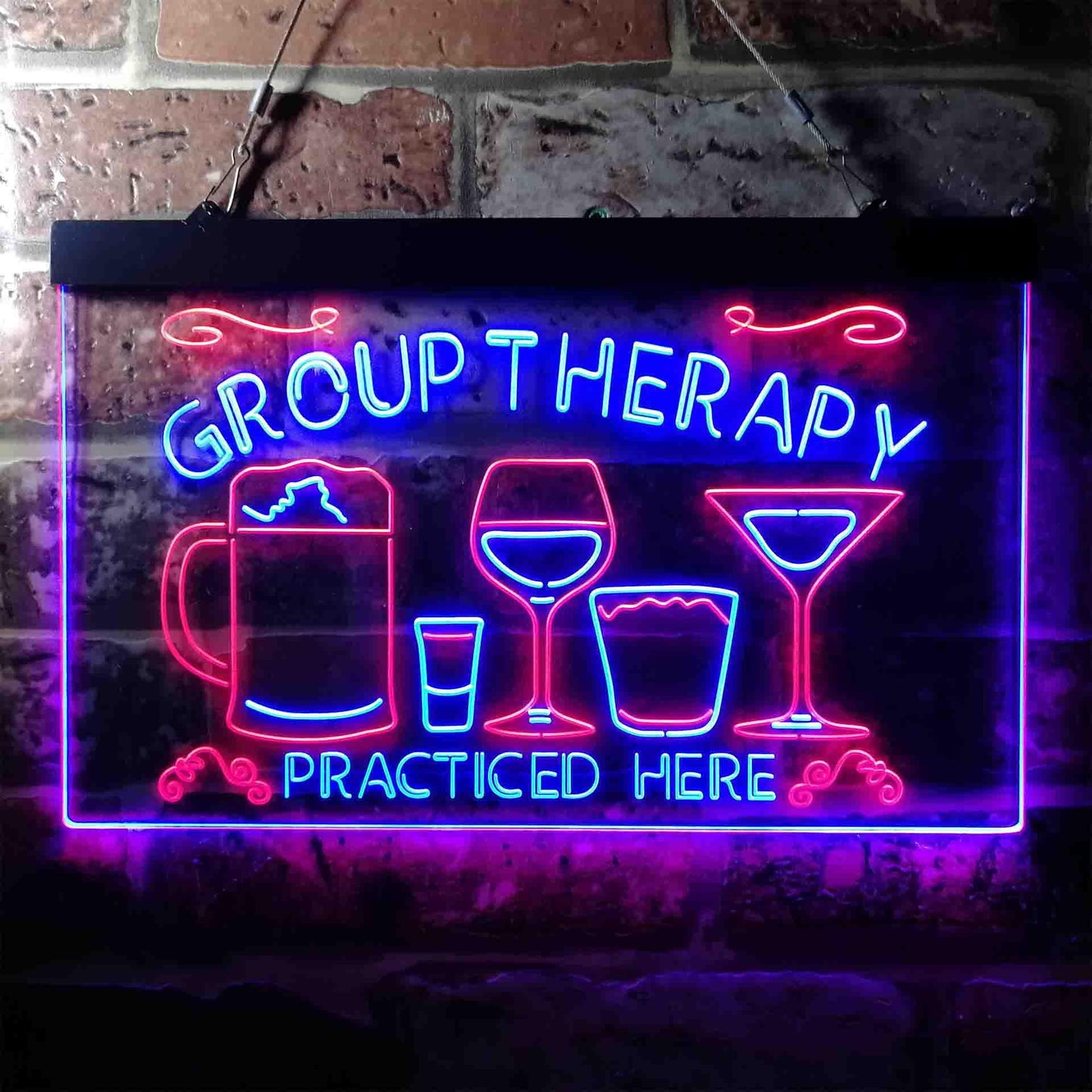 Beer Cocktails Group Therapy Practiced Here Humor Dual-color LED Neon Sign st6-i3673
