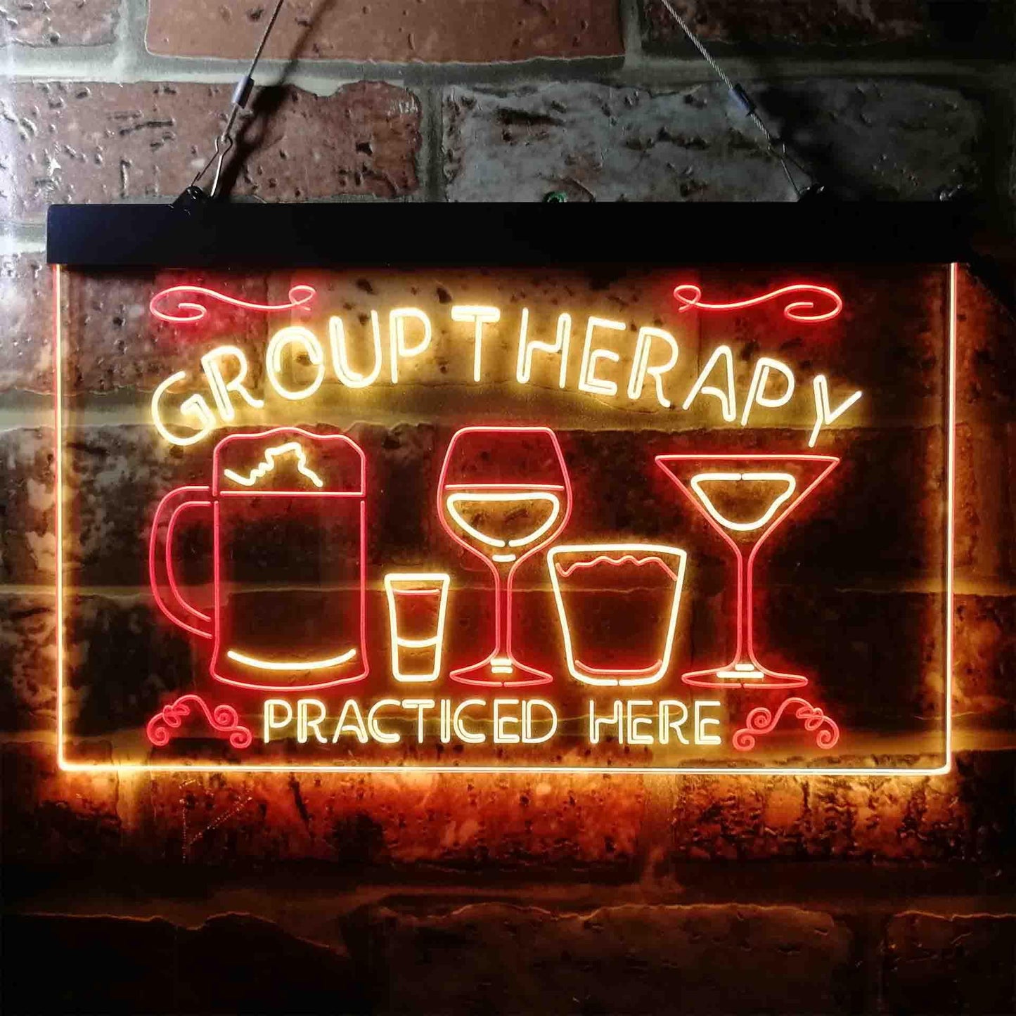 Beer Cocktails Group Therapy Practiced Here Humor Dual-color LED Neon Sign st6-i3673