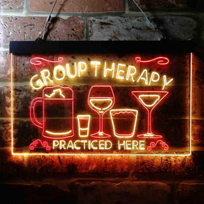 Beer Cocktails Group Therapy Practiced Here Humor Dual-color LED Neon Sign st6-i3673