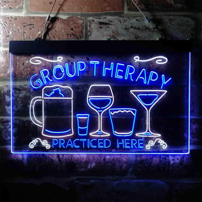 Beer Cocktails Group Therapy Practiced Here Humor Dual-color LED Neon Sign st6-i3673