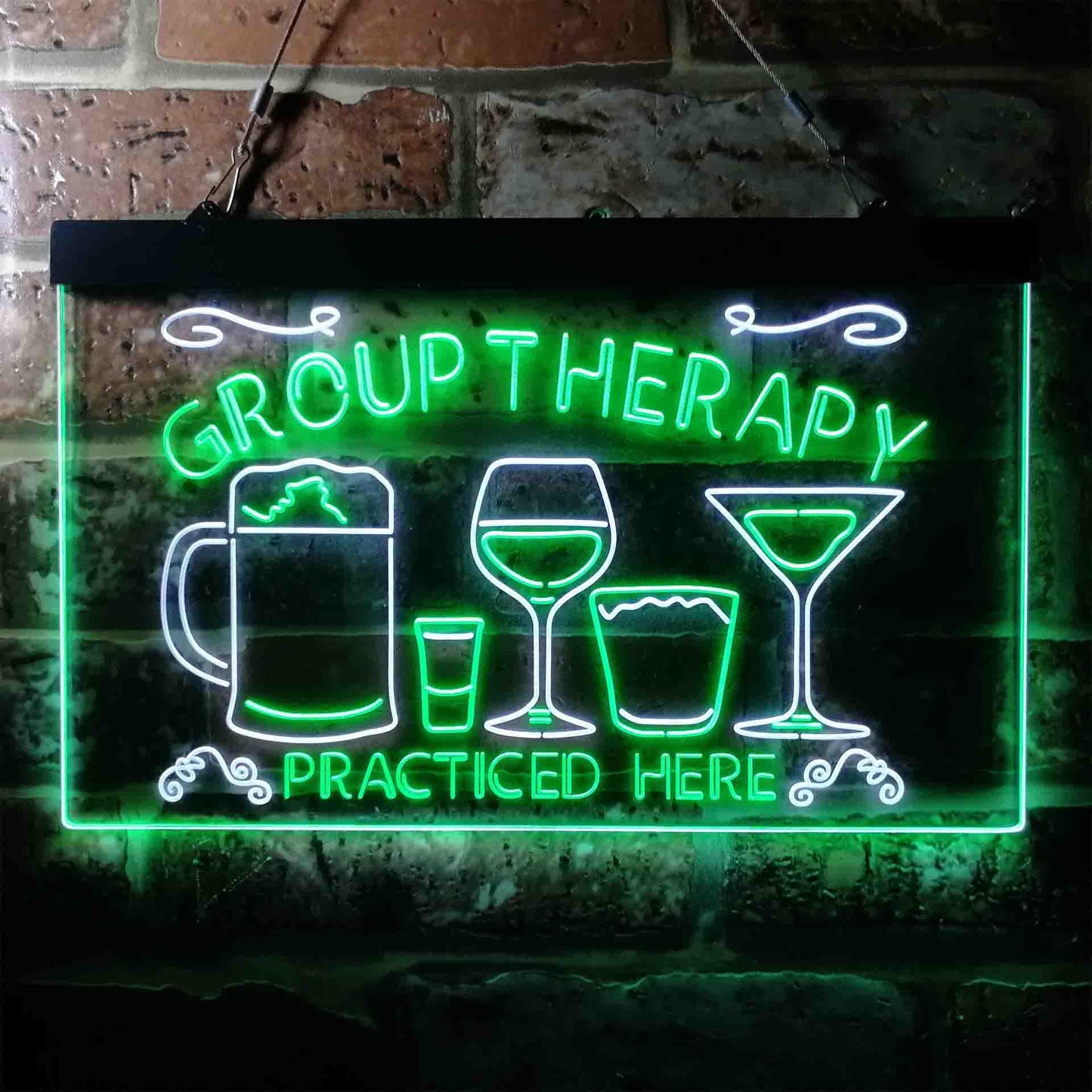 Beer Cocktails Group Therapy Practiced Here Humor Dual-color LED Neon Sign st6-i3673
