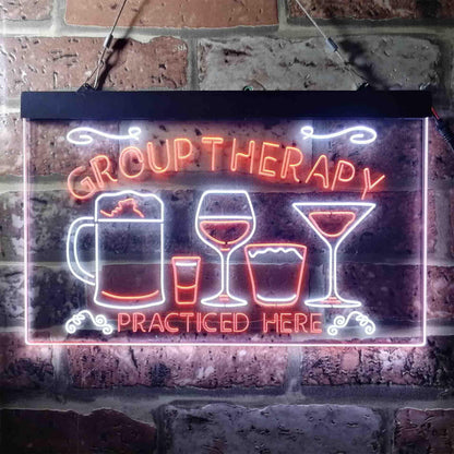 Beer Cocktails Group Therapy Practiced Here Humor Dual-color LED Neon Sign st6-i3673
