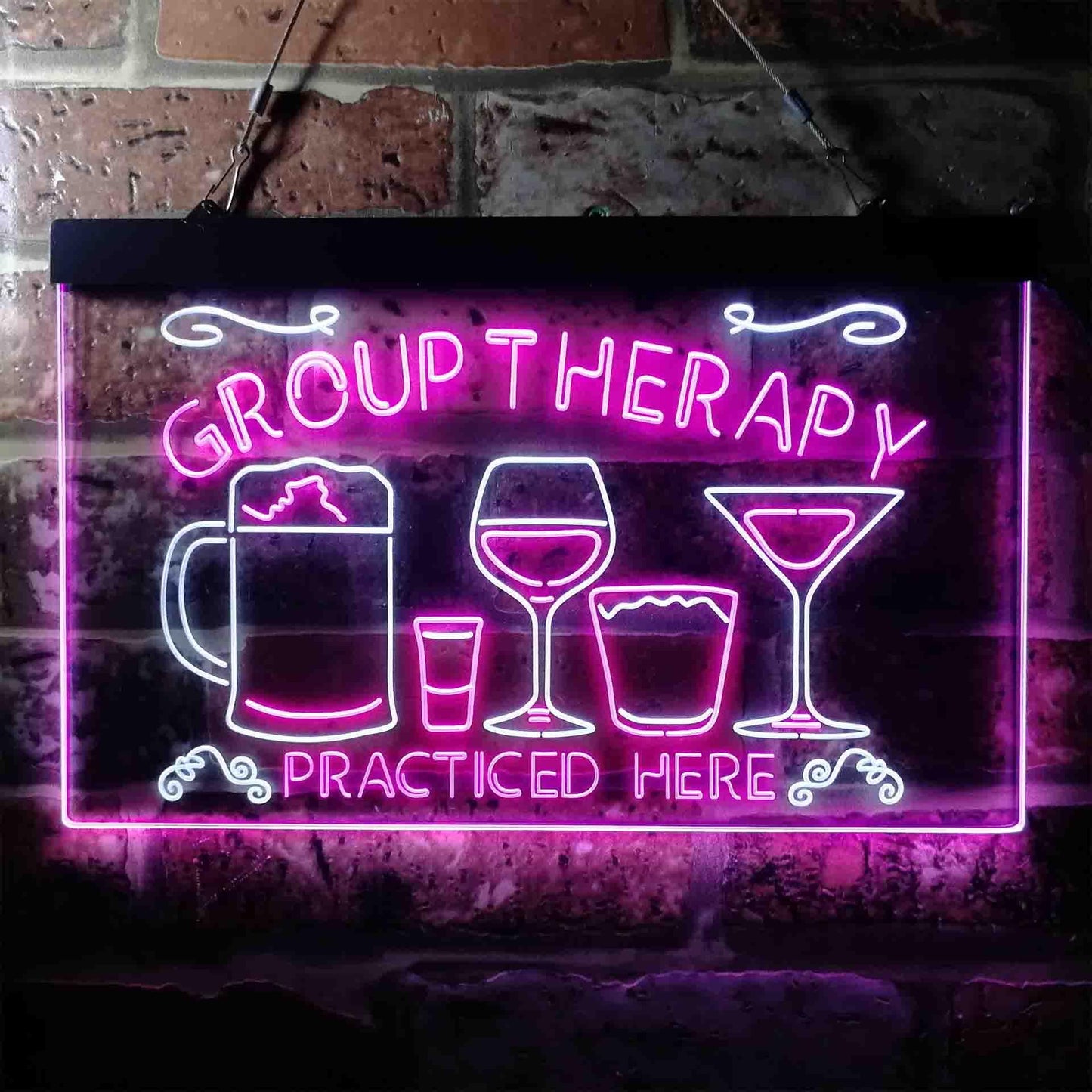 Beer Cocktails Group Therapy Practiced Here Humor Dual-color LED Neon Sign st6-i3673