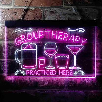 Beer Cocktails Group Therapy Practiced Here Humor Dual-color LED Neon Sign st6-i3673