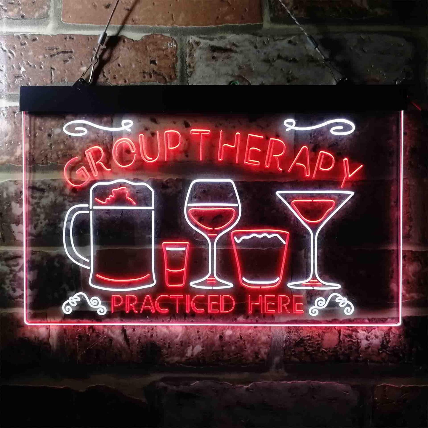 Beer Cocktails Group Therapy Practiced Here Humor Dual-color LED Neon Sign st6-i3673