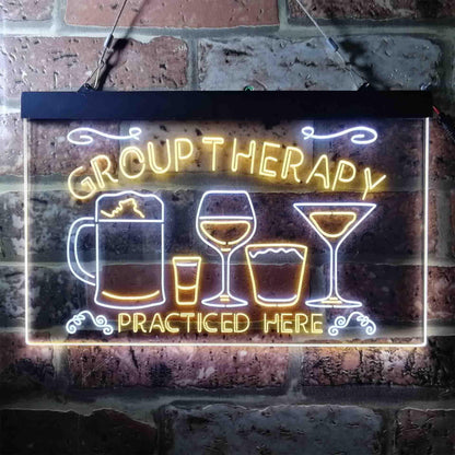 Beer Cocktails Group Therapy Practiced Here Humor Dual-color LED Neon Sign st6-i3673
